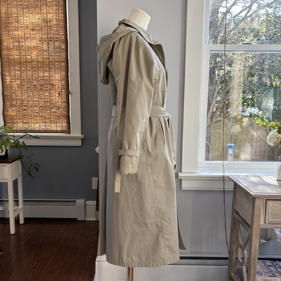 Vintage Womens Beige Trench Coat Sz 10 M/L Belted Removable Lining Hood Overcoat - Picture 7 of 16